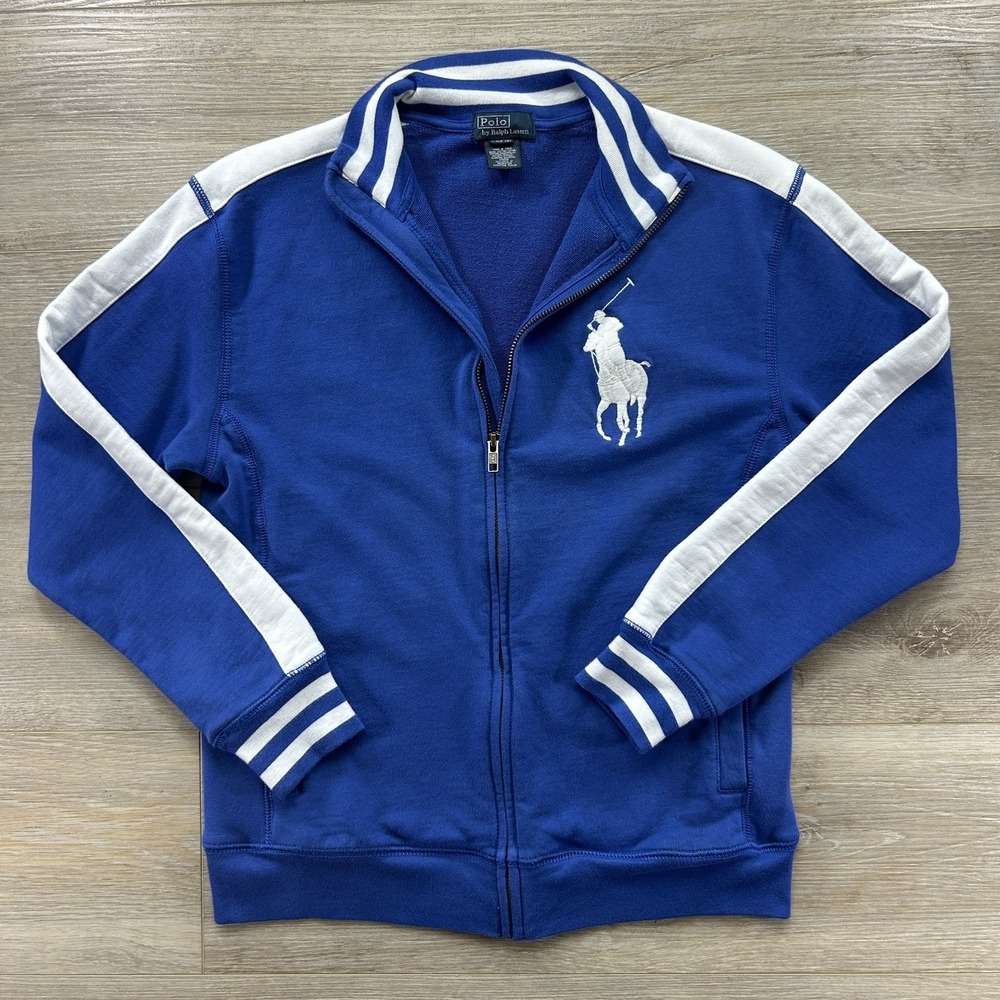 Polo Ralph Lauren Youth Large 14-16 Blue White Big Pony Track Jacket Zip Up